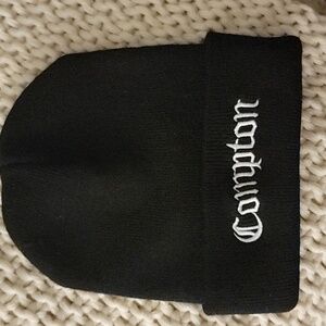 COMPTON Black Beanie with Compton White Embroidery